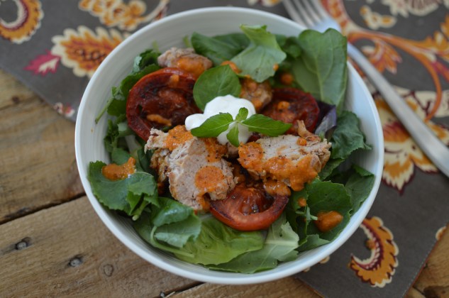 Spicy Pork Tenderloin Salad with Harissa Yogurt Dressing